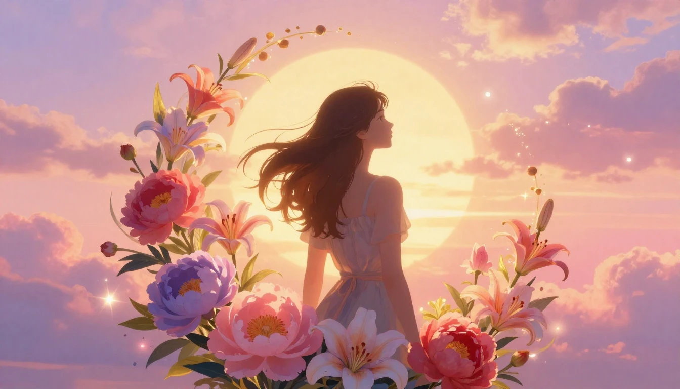 A vibrant and symbolic composition featuring a silhouette of...