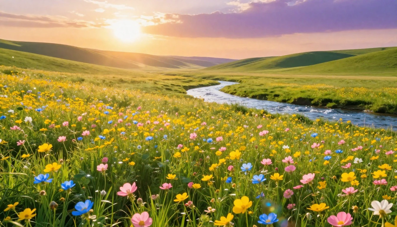 An expansive meadow overflowing with vibrant wildflowers in ...