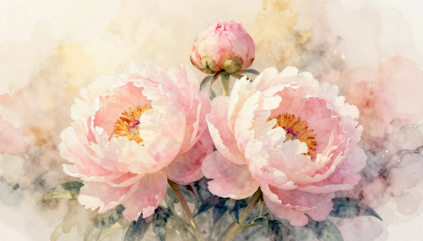 A beautiful and delicate watercolor painting of two blooming...