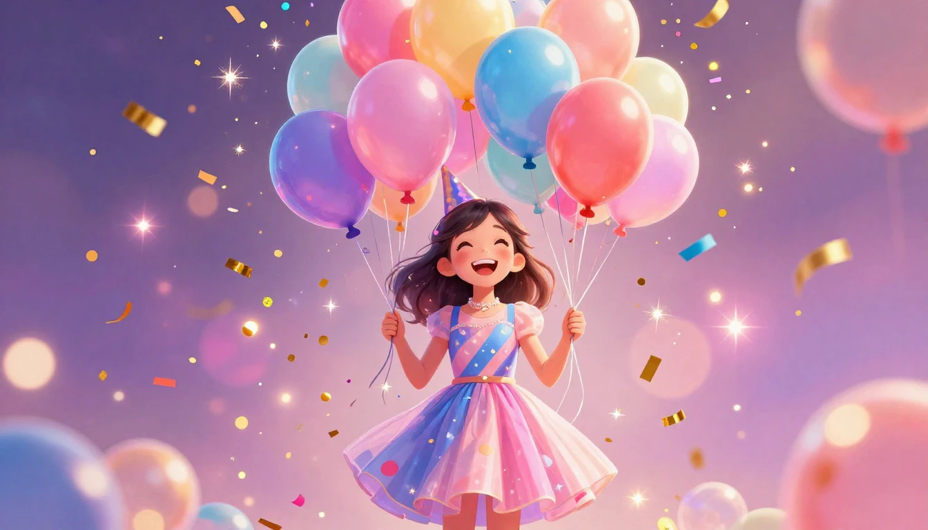 A vibrant and festive digital art illustration for a birthda...
