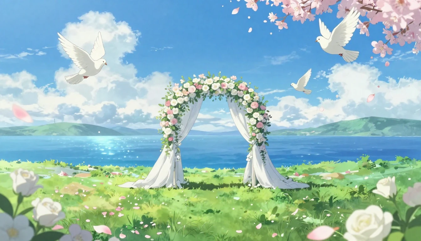 A breathtaking anime-style landscape illustration focusing o...