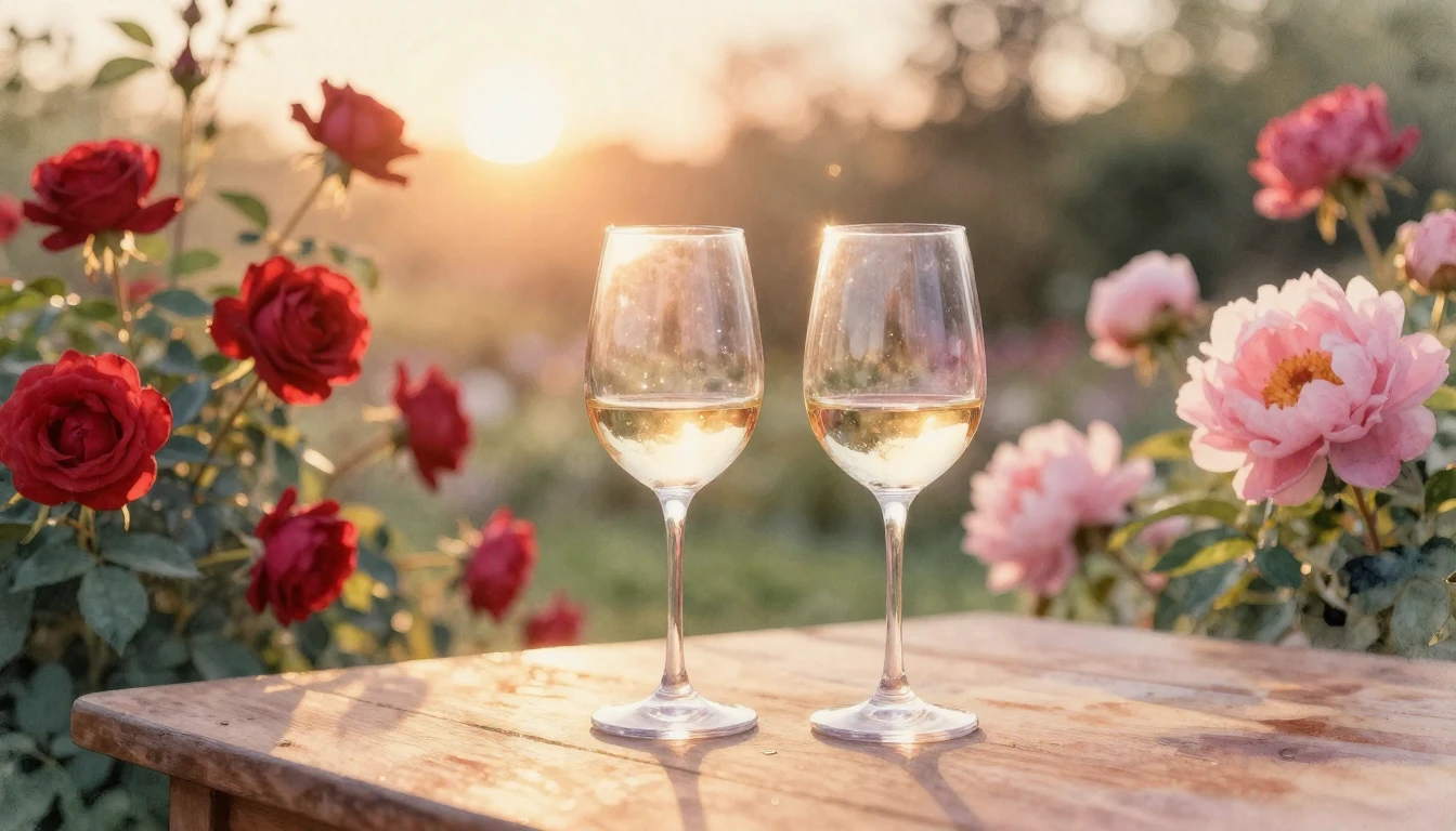 A soft watercolor painting of two elegant wine glasses sitti...