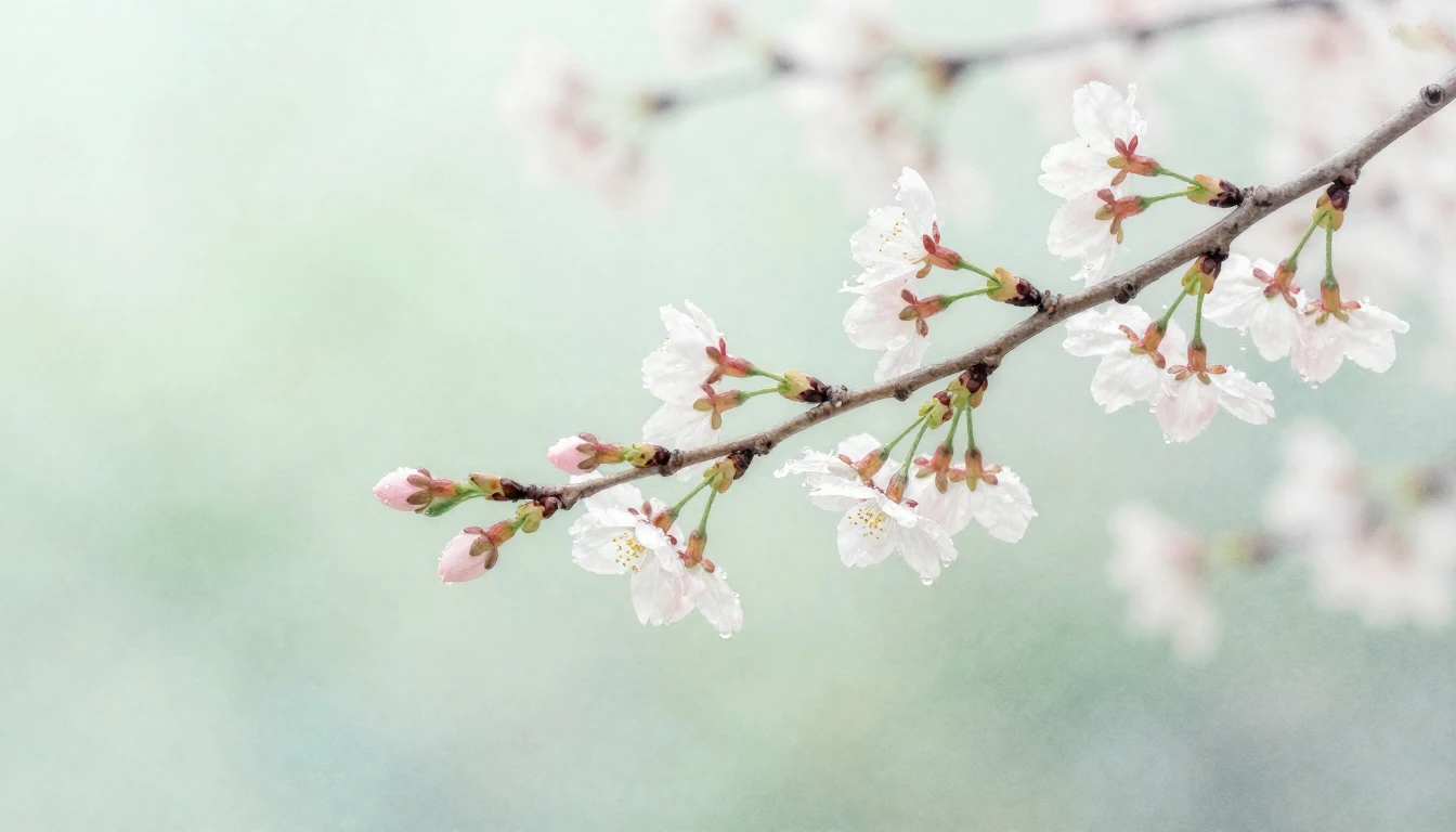 A delicate watercolor painting of a single cherry blossom br...