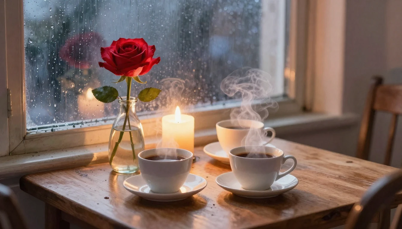 A romantic and dreamy scene depicting a cozy intimate moment...