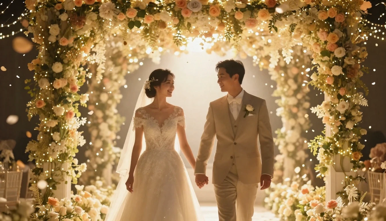 A breathtaking and romantic cinematic shot of a newlywed cou...