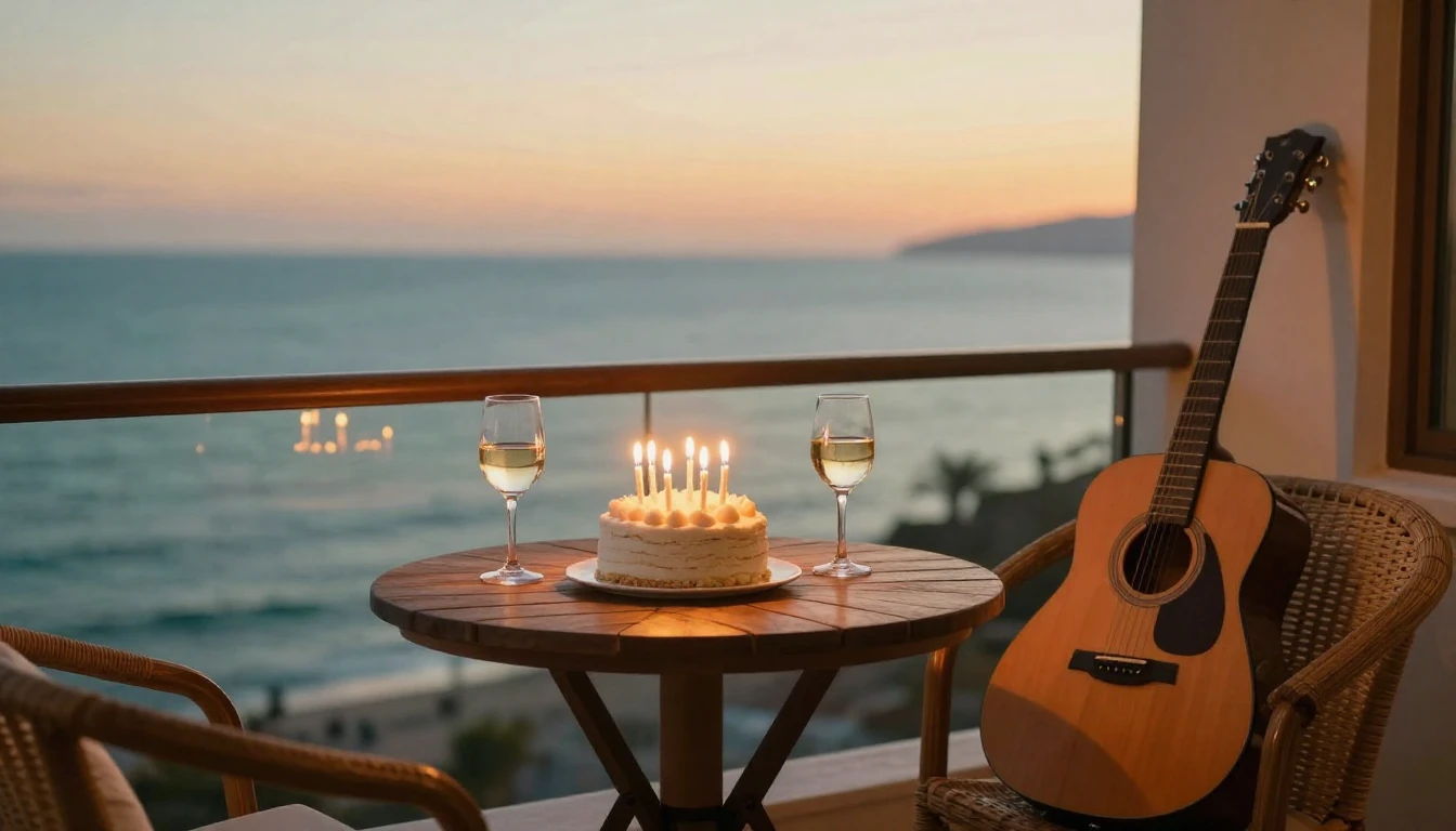 A warm and inviting scene of a birthday celebration on a bal...