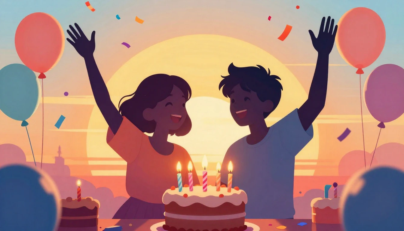 A vibrant and joyful digital art scene symbolizing friendshi...