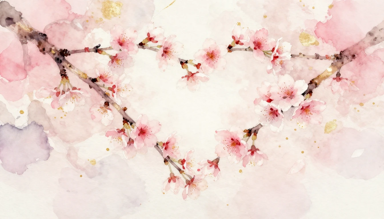 A delicate watercolor painting of two intertwined cherry blo...