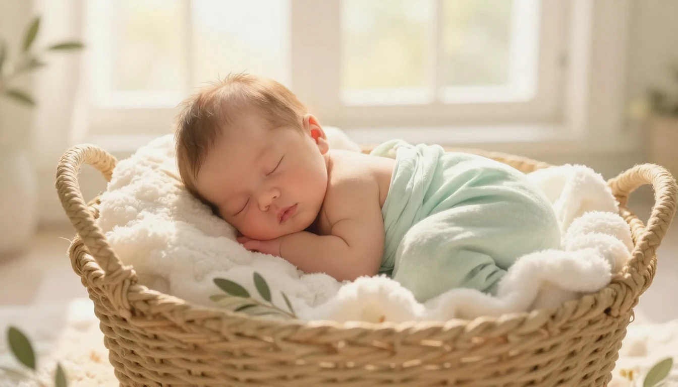 A tender and heartwarming illustration of a newborn baby sle...