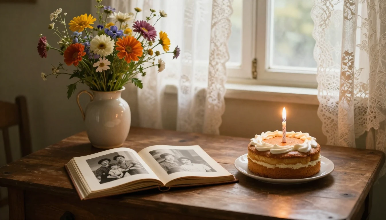 A warm, sentimental scene featuring a soft, glowing light il...