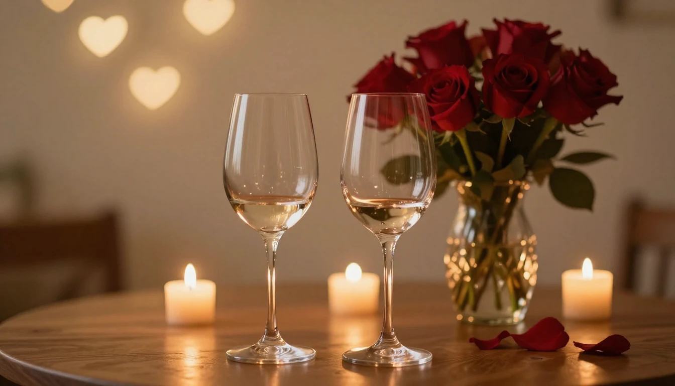 A breathtakingly romantic scene featuring two elegant wine g...
