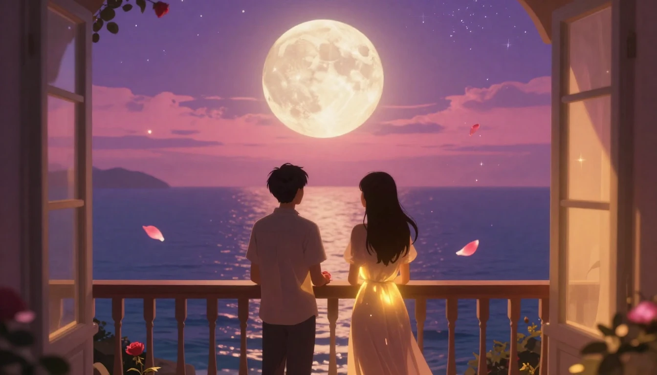 A breathtaking scene of two glowing silhouettes standing on ...