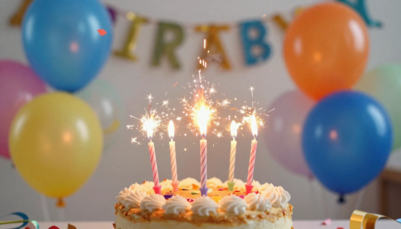 A vibrant and festive birthday celebration scene, focusing o...
