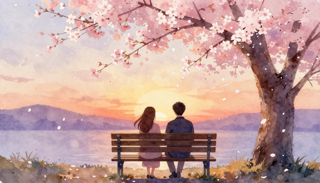 A beautiful watercolor painting depicting two stylized silho...