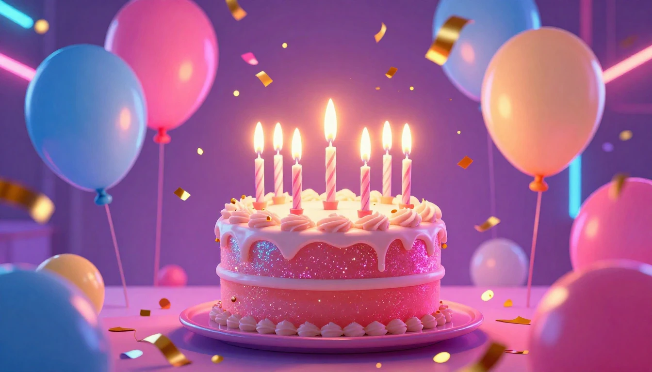 A vibrant and colorful birthday celebration scene, digital a...