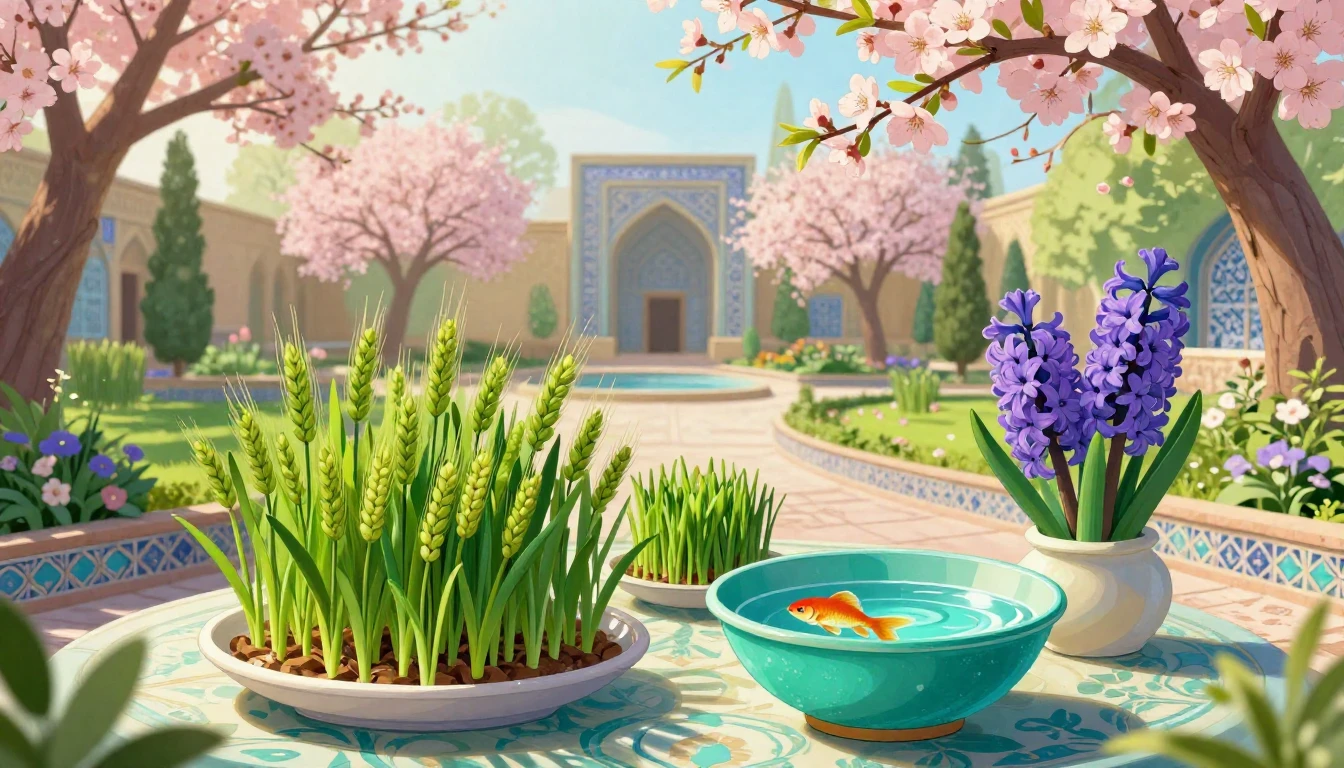 A vibrant and artistic illustration of a Persian spring gard...