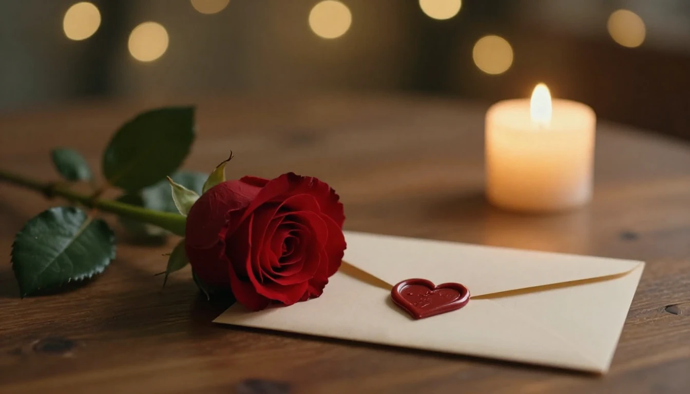 A romantic cinematic close-up of a single red rose lying on ...