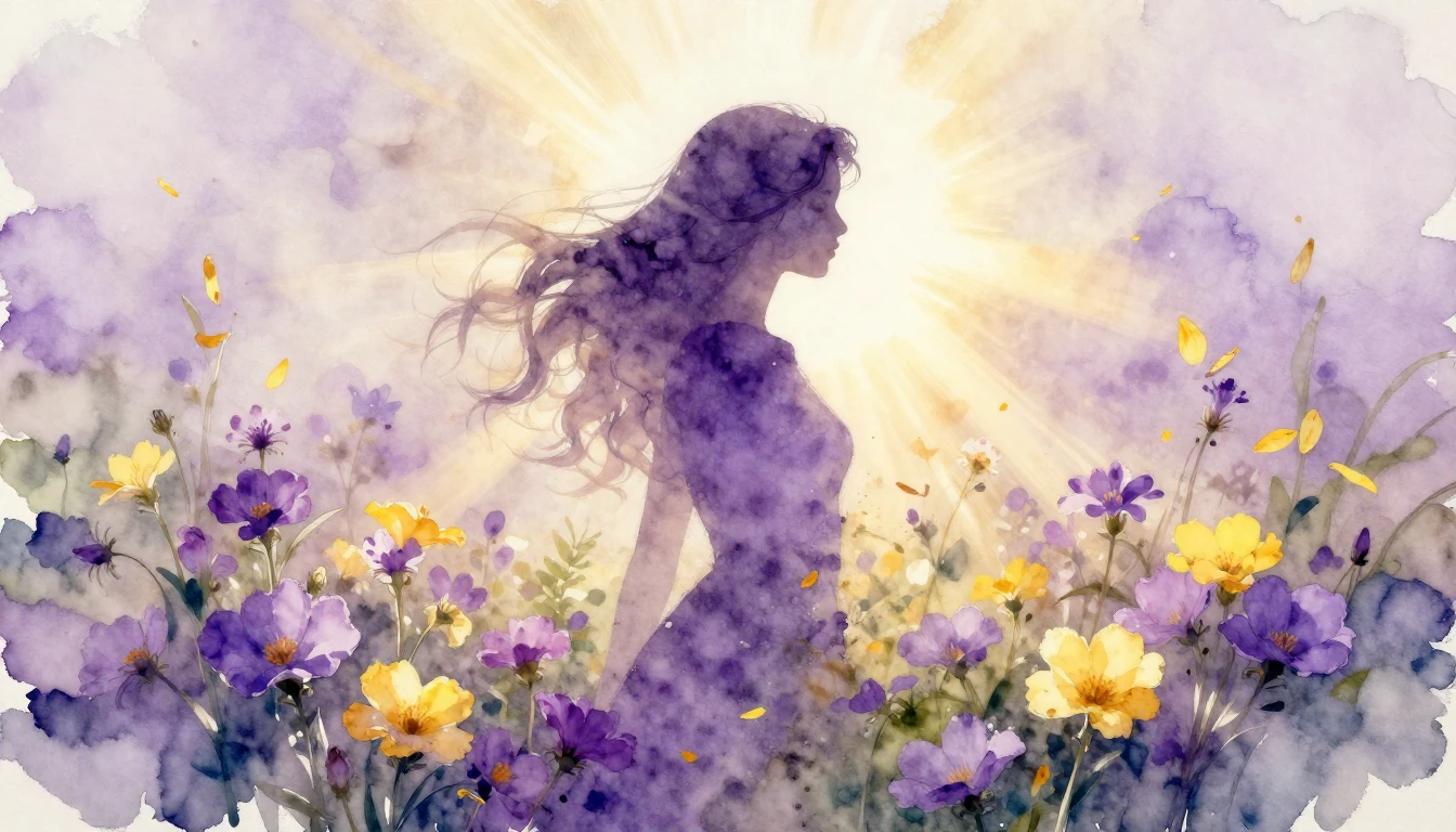 A beautiful watercolor painting depicting a symbolic silhoue...