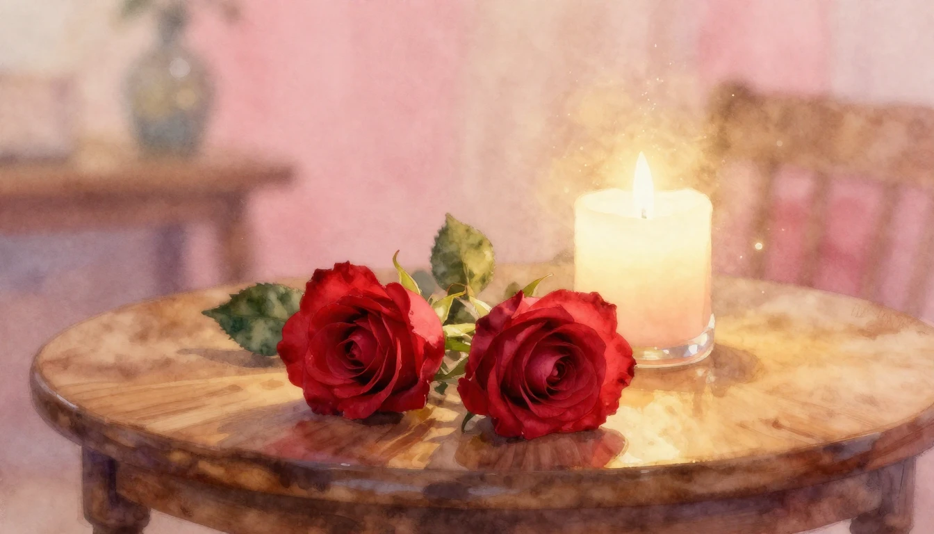 A dreamy and ethereal watercolor painting of two delicate re...