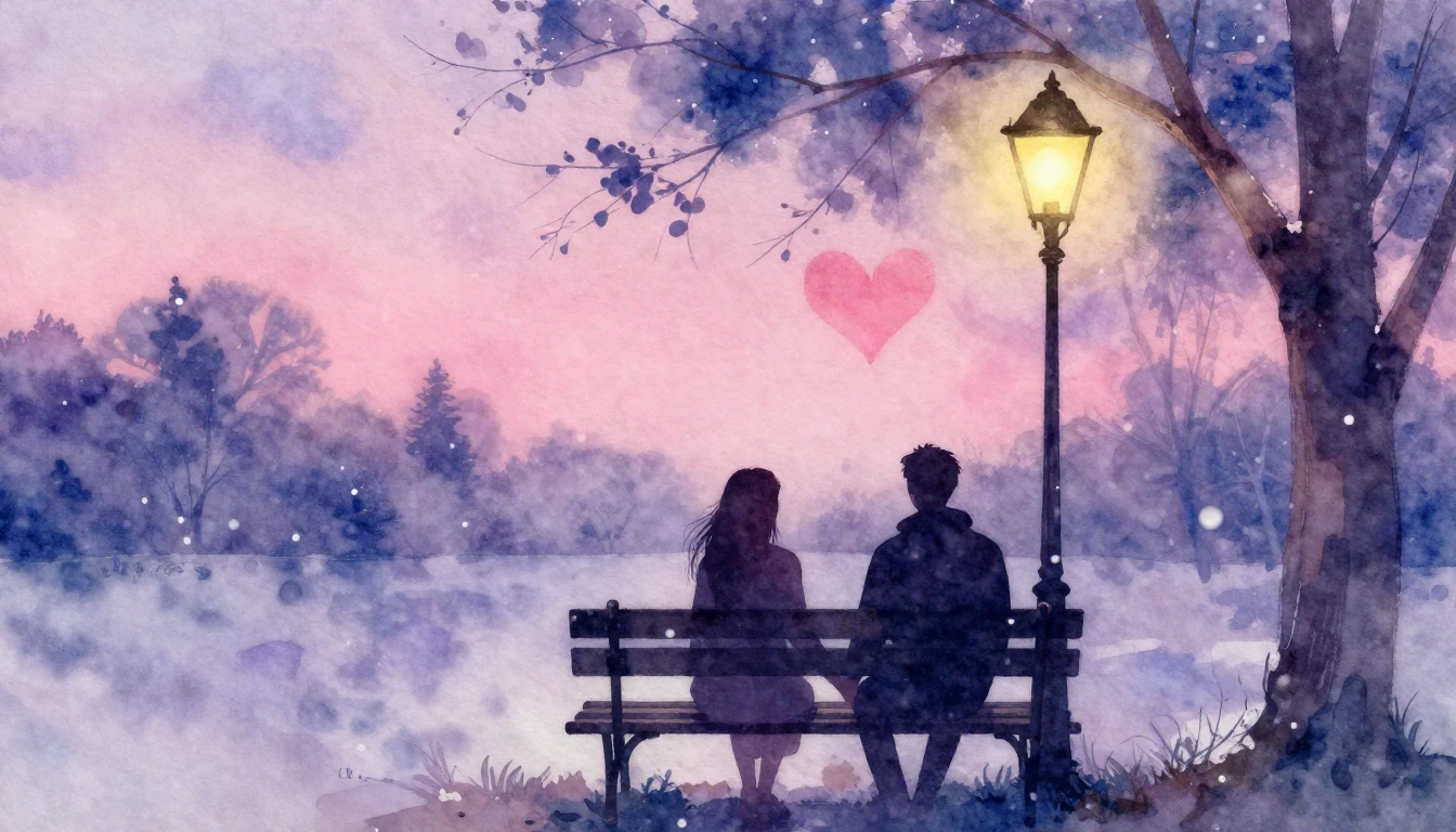 A soft and dreamy watercolor painting depicting a silhouette...