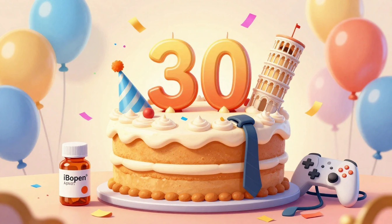 A humorous and colorful birthday illustration featuring a bi...