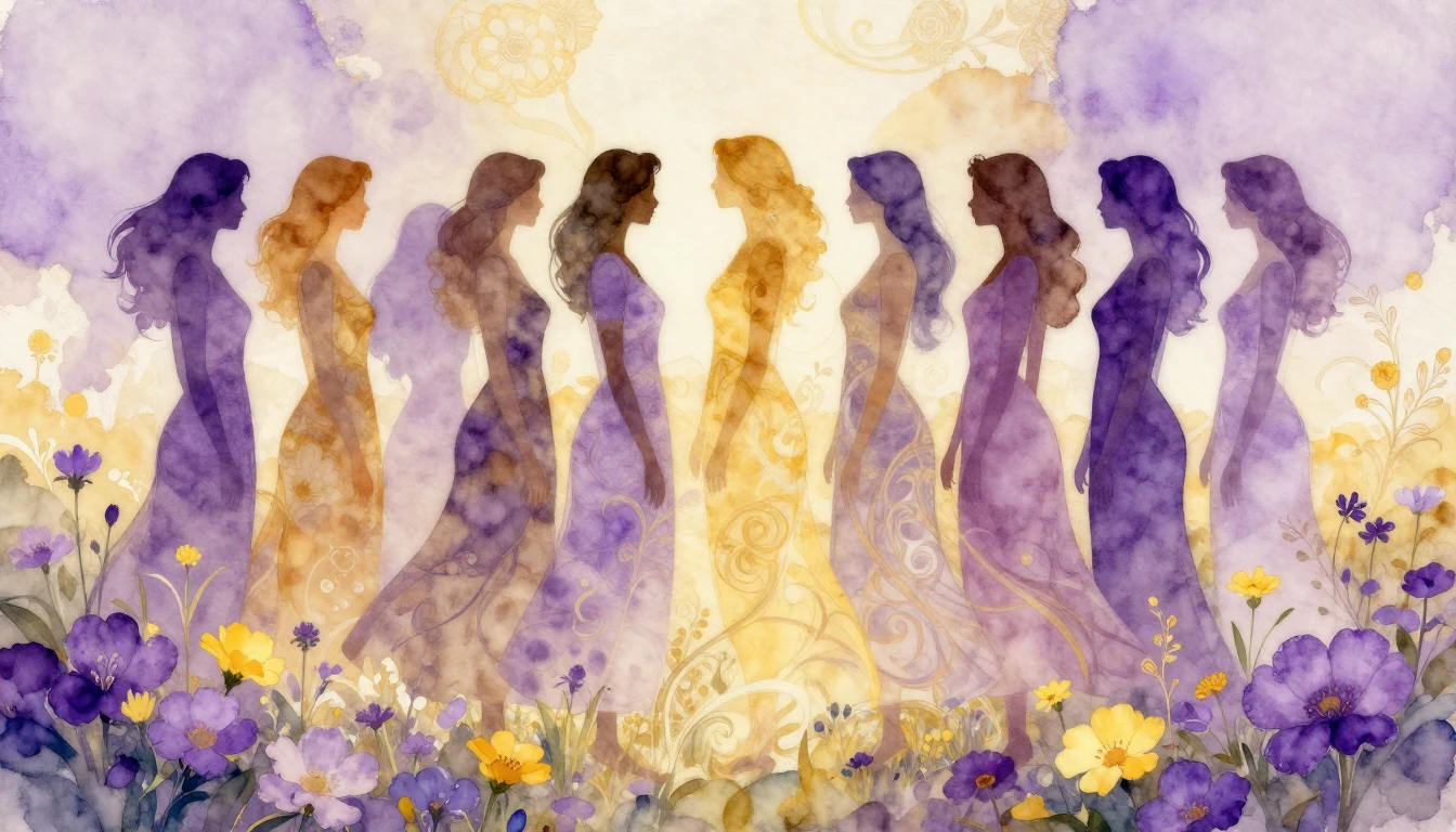 A beautiful watercolor painting featuring a diverse group of...