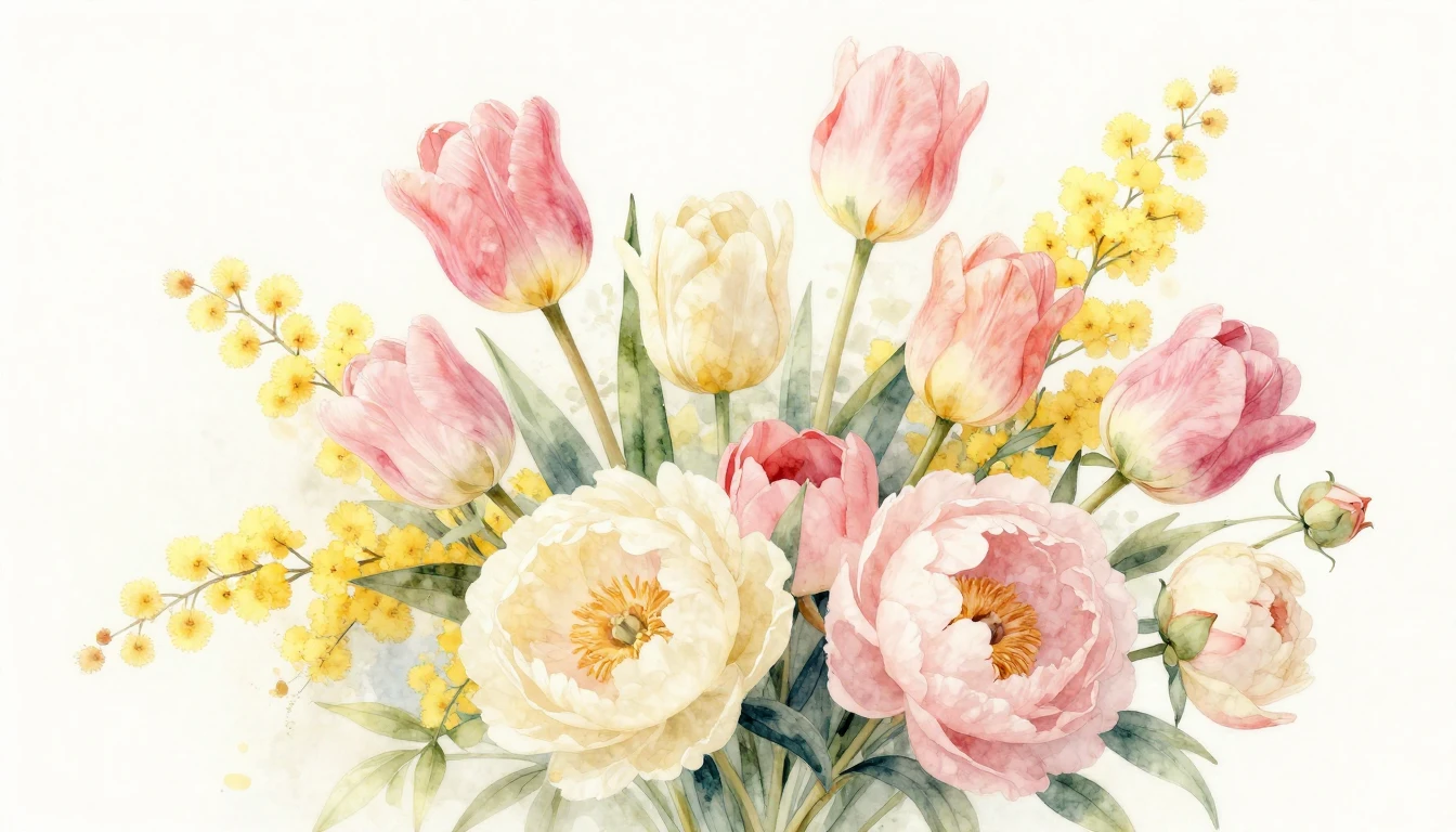 A beautiful and delicate watercolor painting of a blooming b...