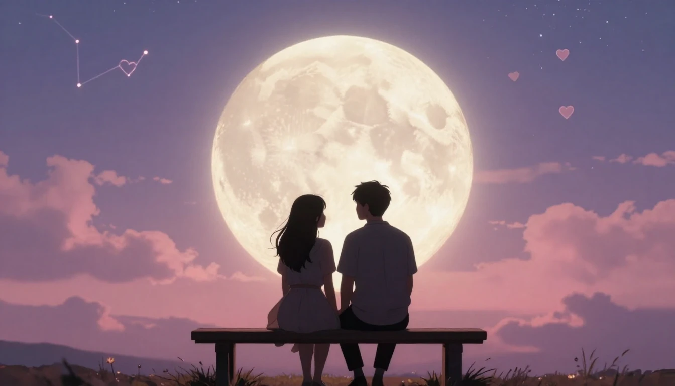 A romantic and dreamy scene featuring a couple sitting on a ...