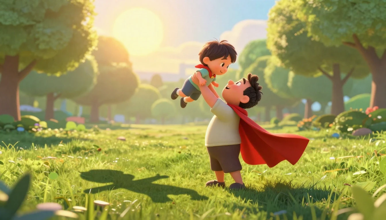 A heartwarming 3D animated scene in the style of a family mo...