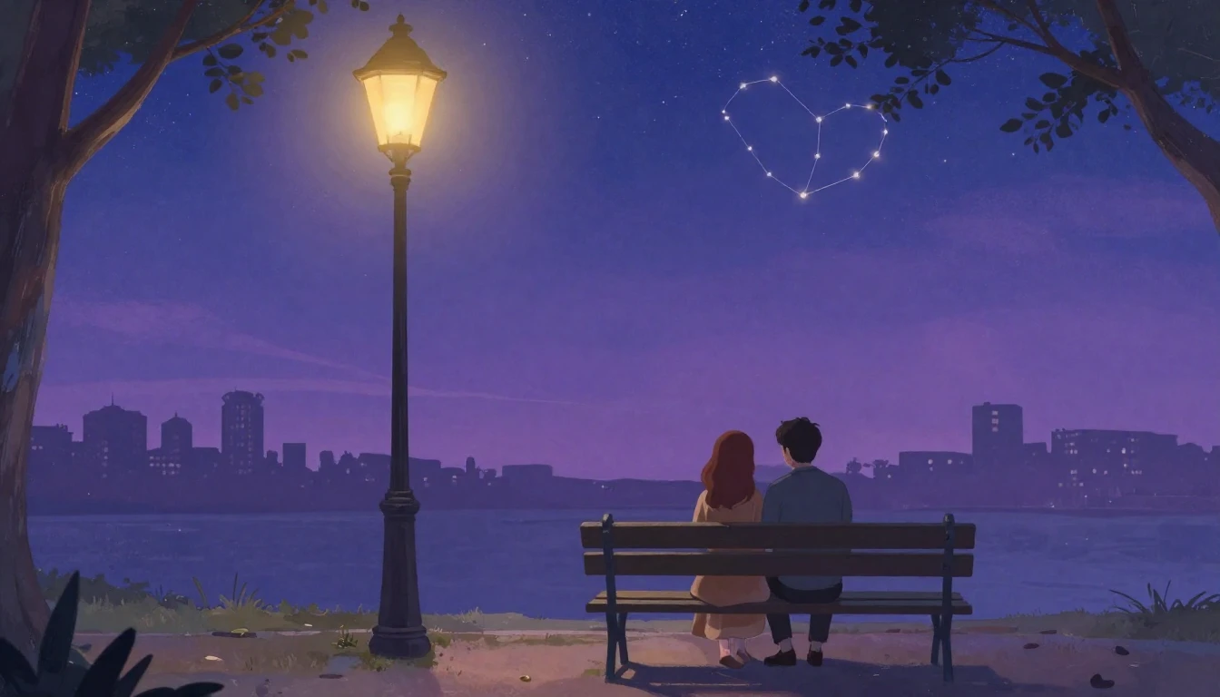 A romantic and dreamy scene depicting a couple sitting close...