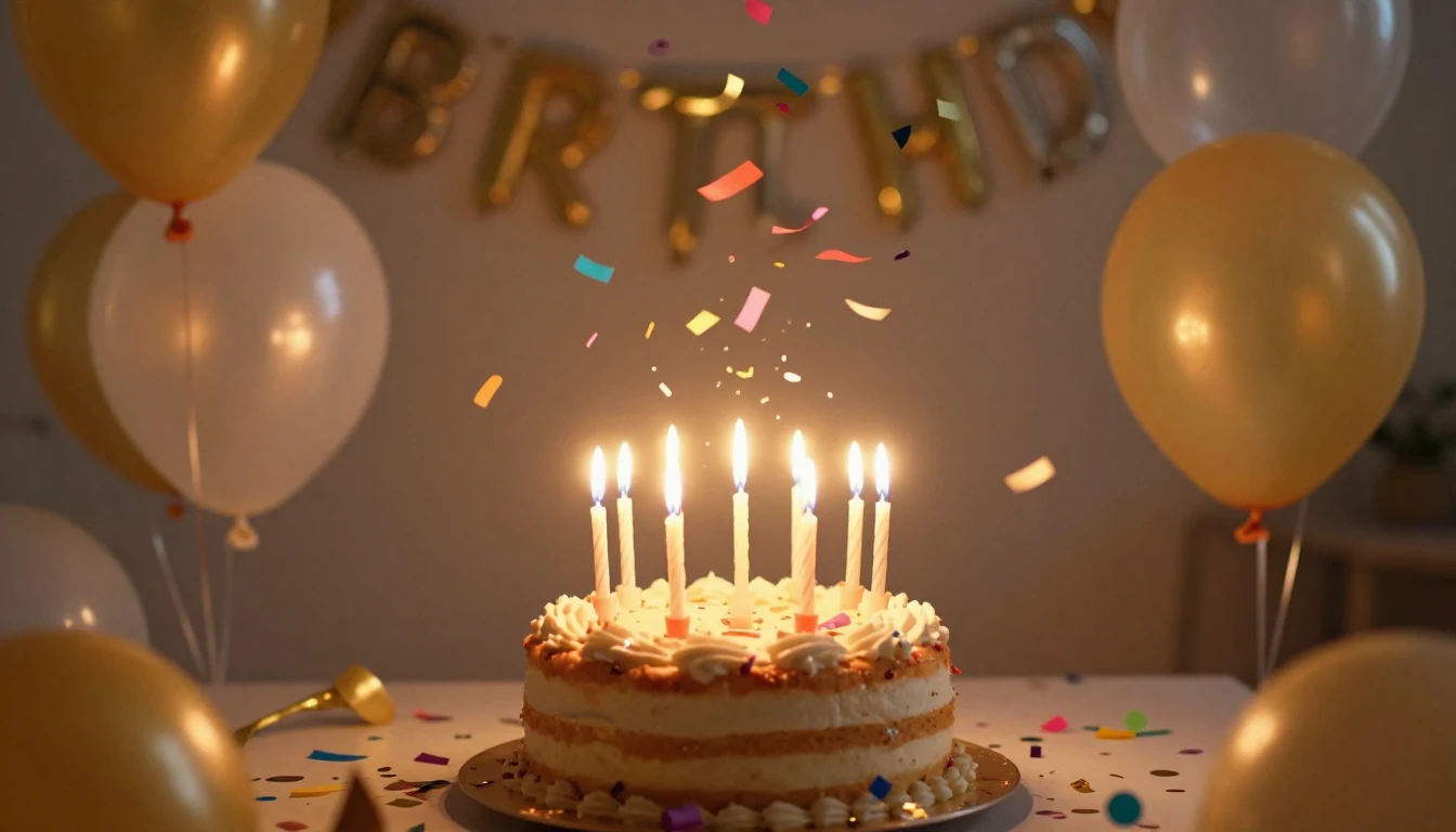 A vibrant and festive birthday celebration scene, centered a...