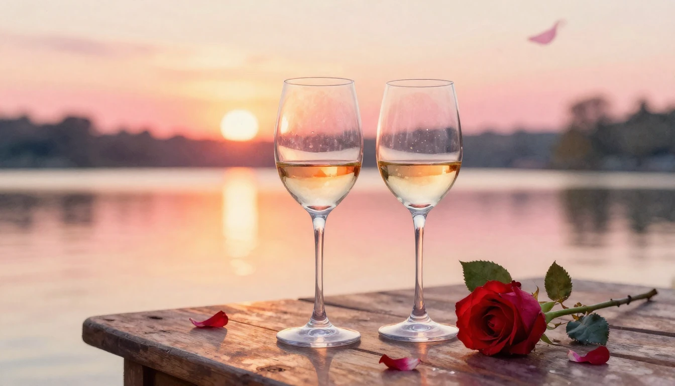 A beautiful watercolor painting of two elegant wine glasses ...