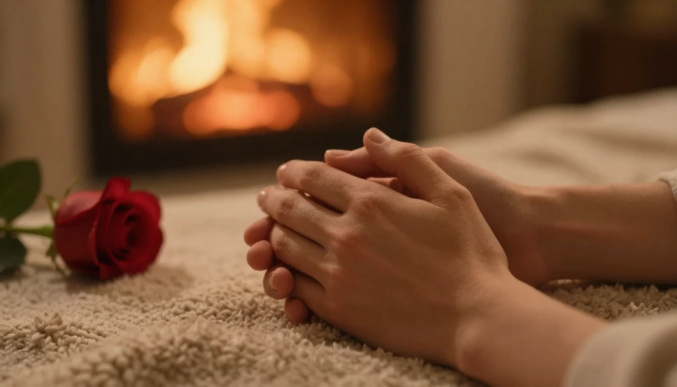 A romantic and cozy scene suitable for a Valentine's Day son...