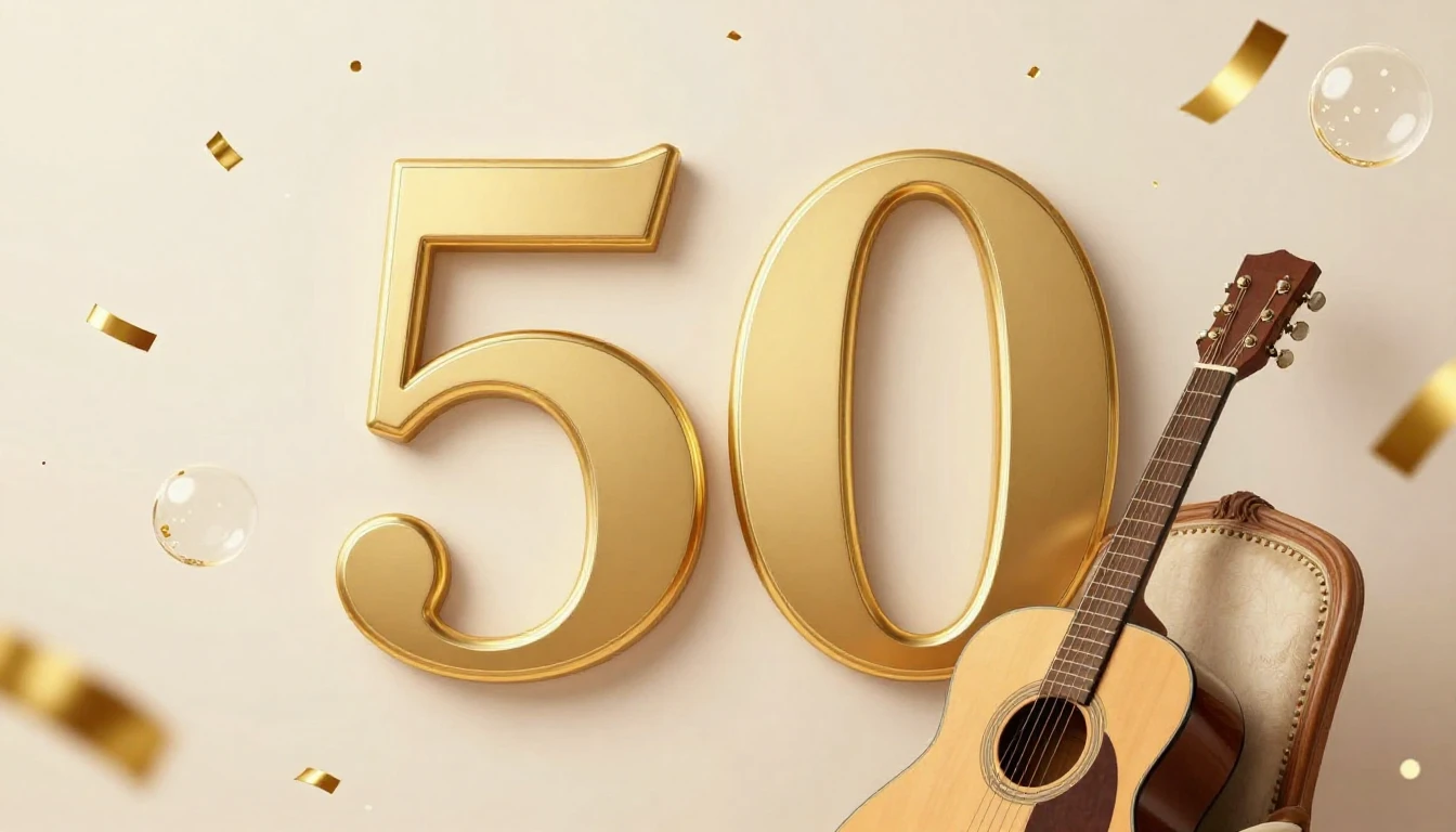 An elegant 50th birthday celebration design, featuring a lar...