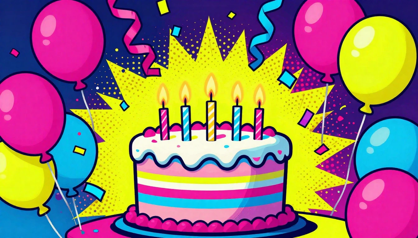 A vibrant and energetic birthday celebration scene featuring...