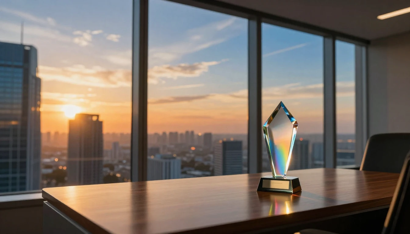 A breathtaking view from a high-rise office window overlooki...