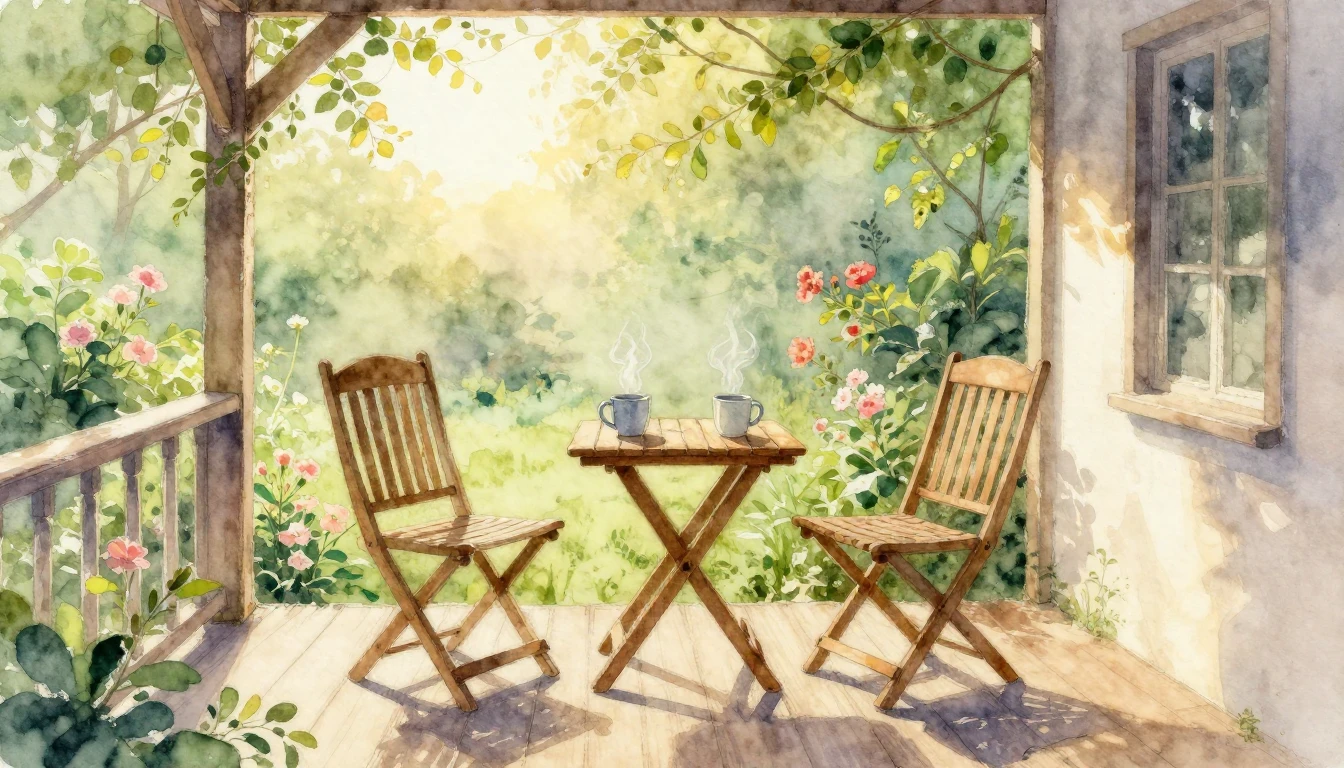 A beautiful watercolor painting of two empty chairs sitting ...