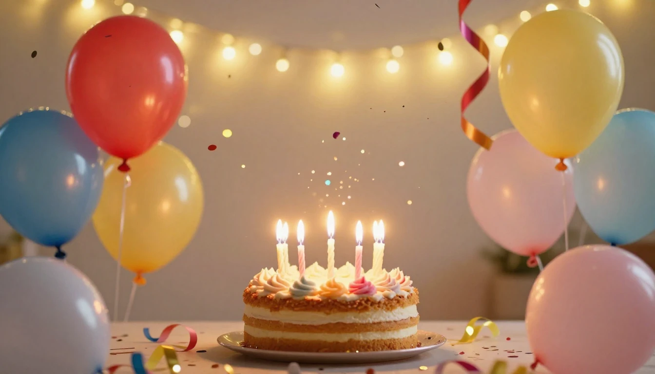 A festive and joyous birthday celebration scene. A beautiful...