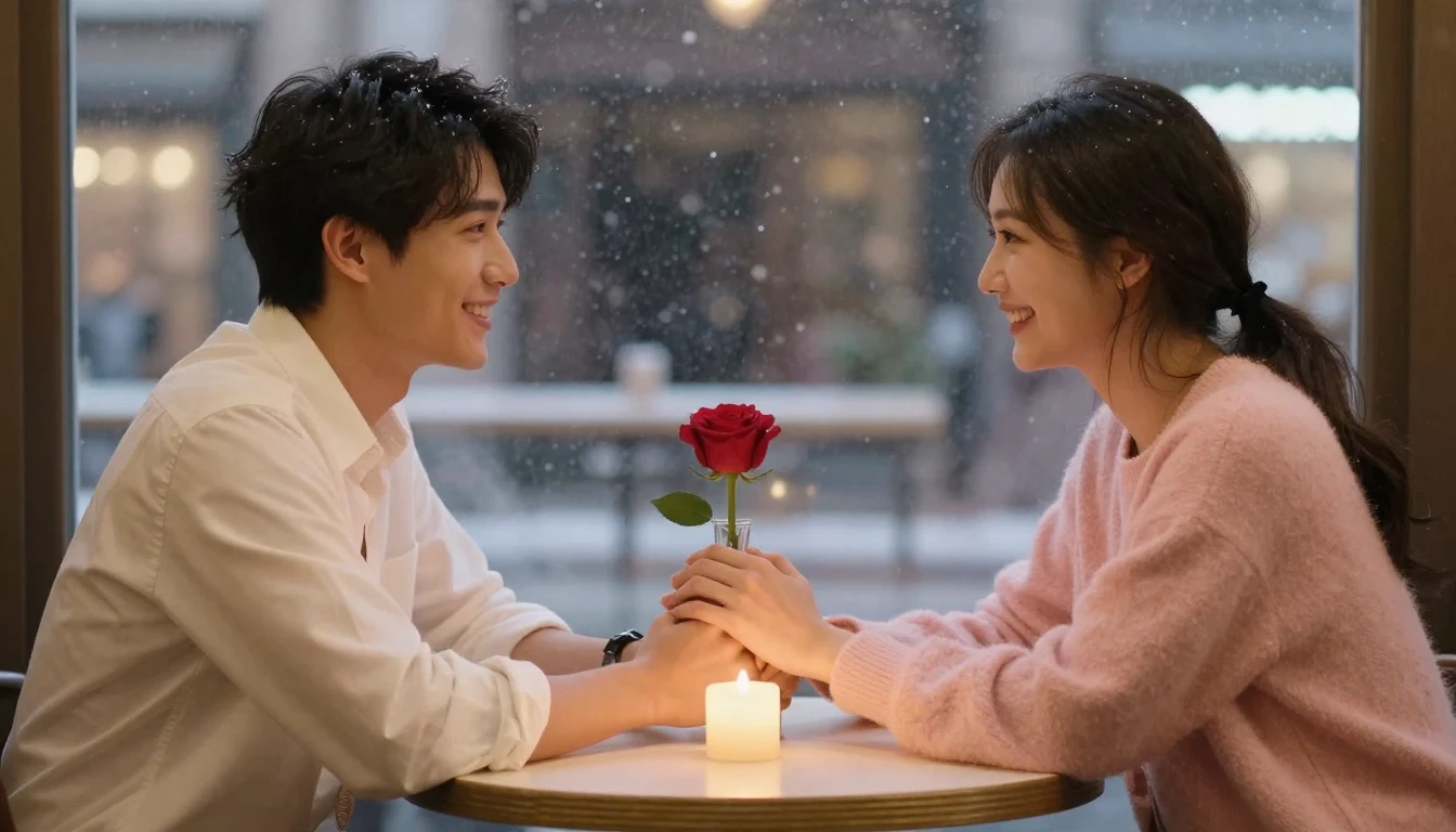 A romantic and dreamy scene featuring a couple holding hands...