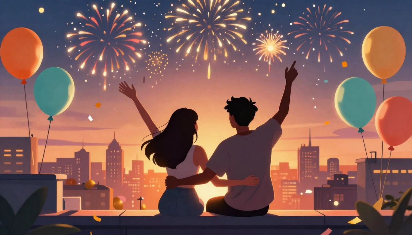 A vibrant digital art illustration depicting a joyous birthd...