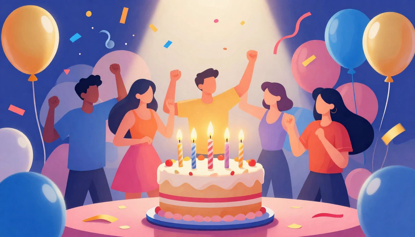 A vibrant and festive digital art illustration celebrating a...