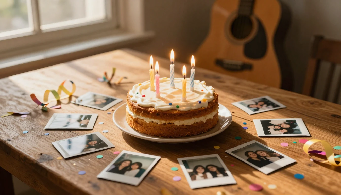 A warm and nostalgic scene on a rustic wooden table. In the ...