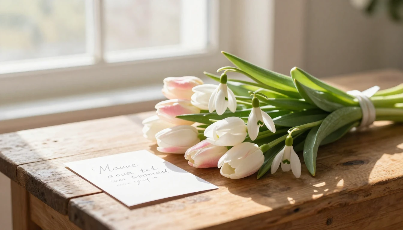 A beautiful bouquet of fresh spring flowers like snowdrops a...