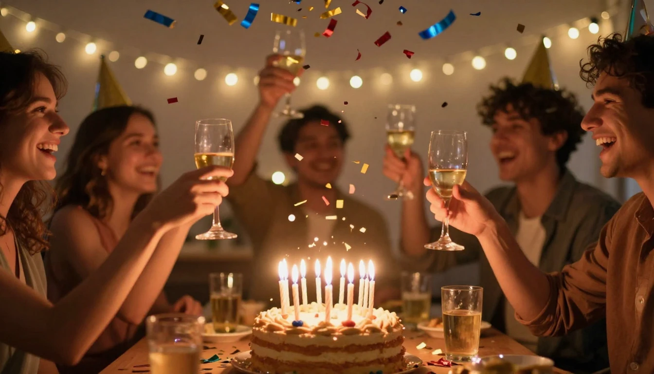 A vibrant and festive scene depicting a birthday celebration...