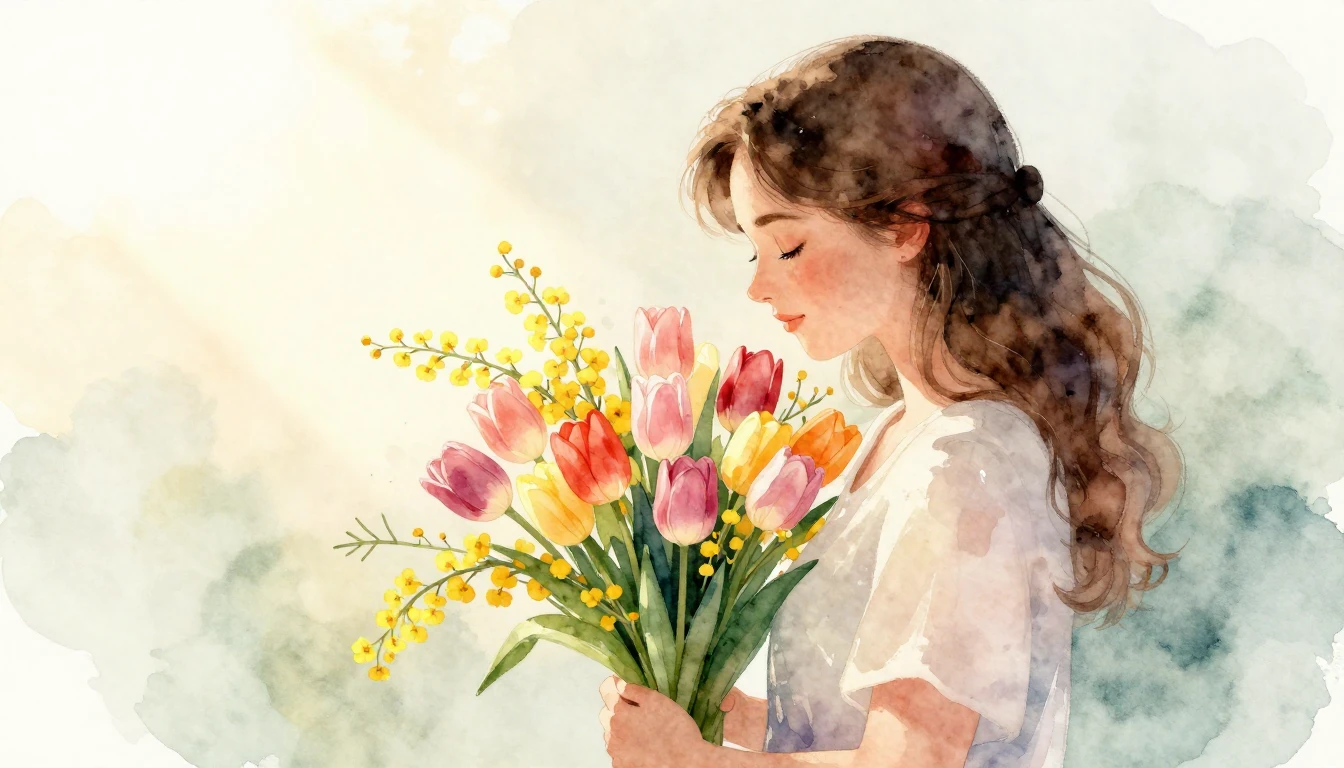 A heartwarming and gentle watercolor painting depicting a lo...