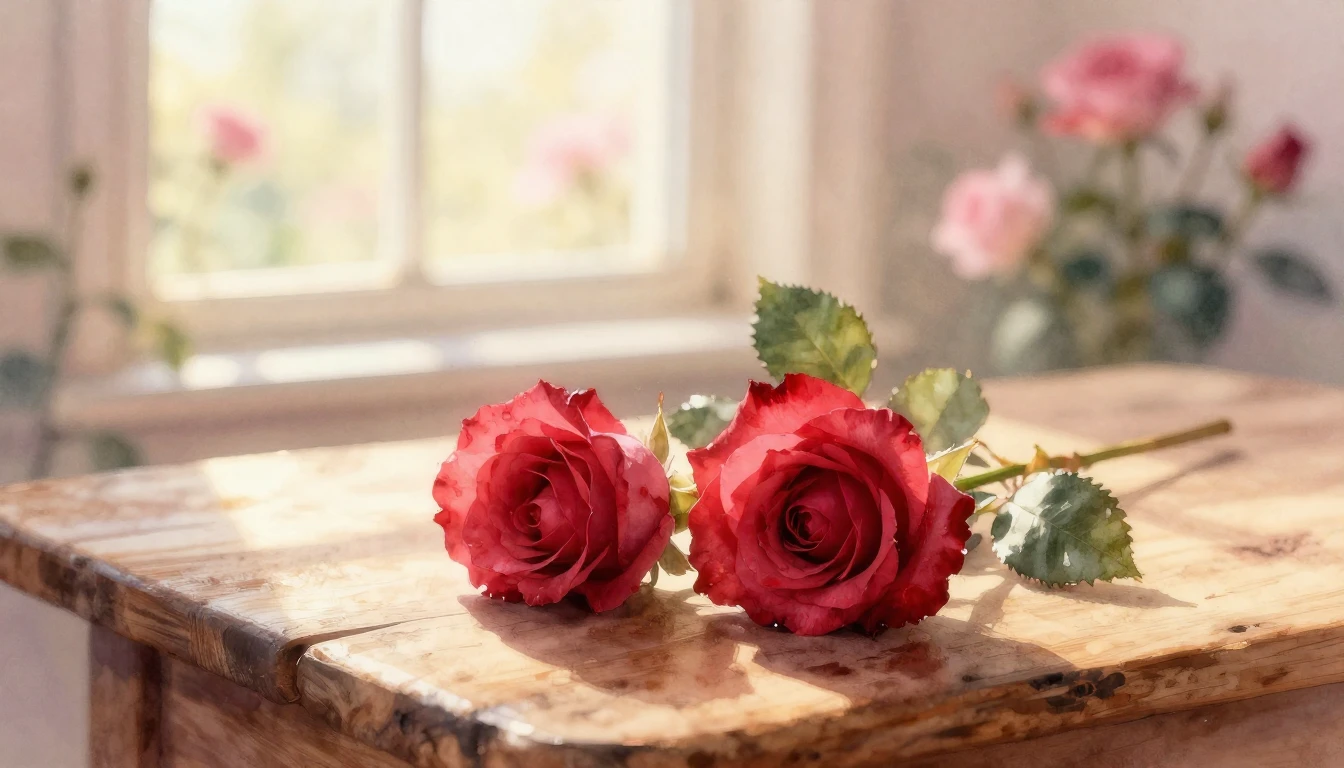 A soft and ethereal watercolor painting depicting two delica...