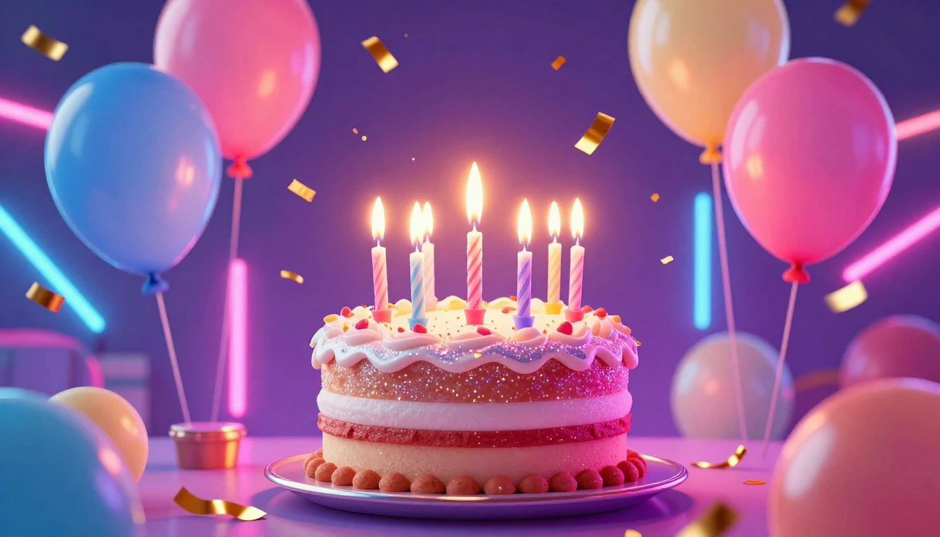 A vibrant and colorful birthday celebration scene, digital a...