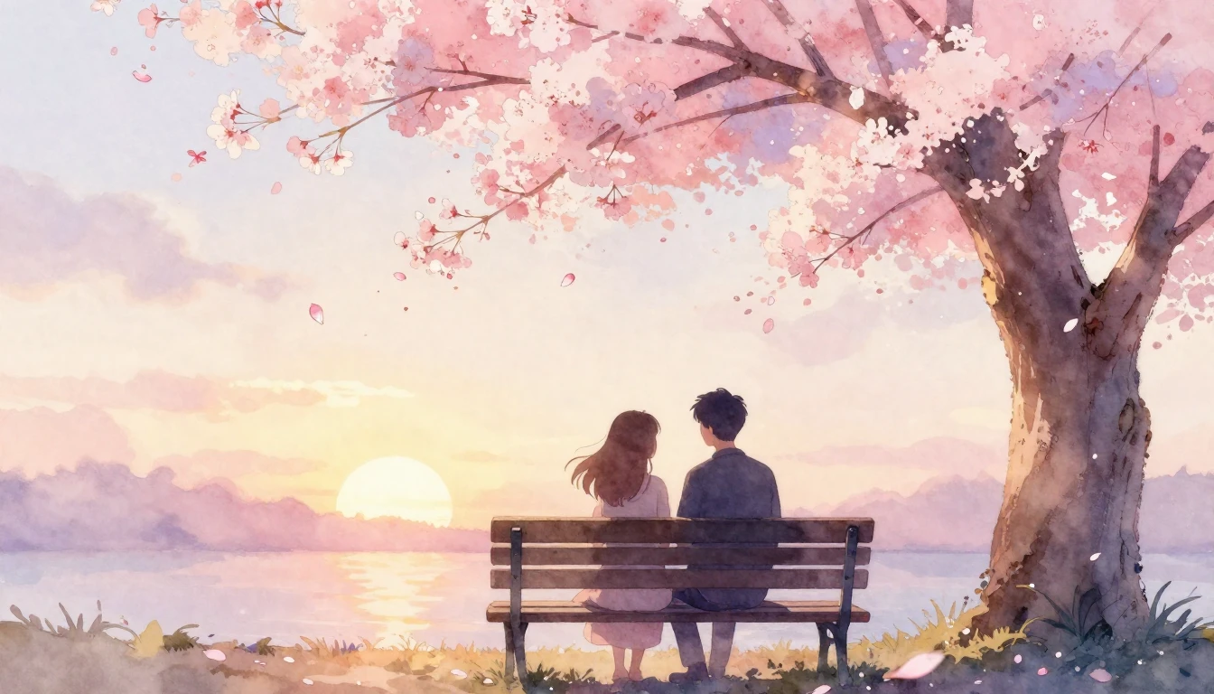 A delicate watercolor painting of two intertwined silhouette...