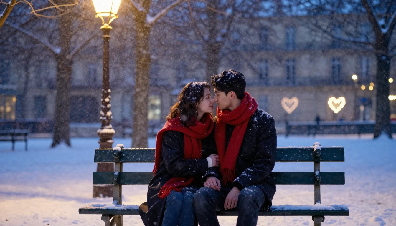 A romantic and dreamy scene featuring a couple sitting on a ...