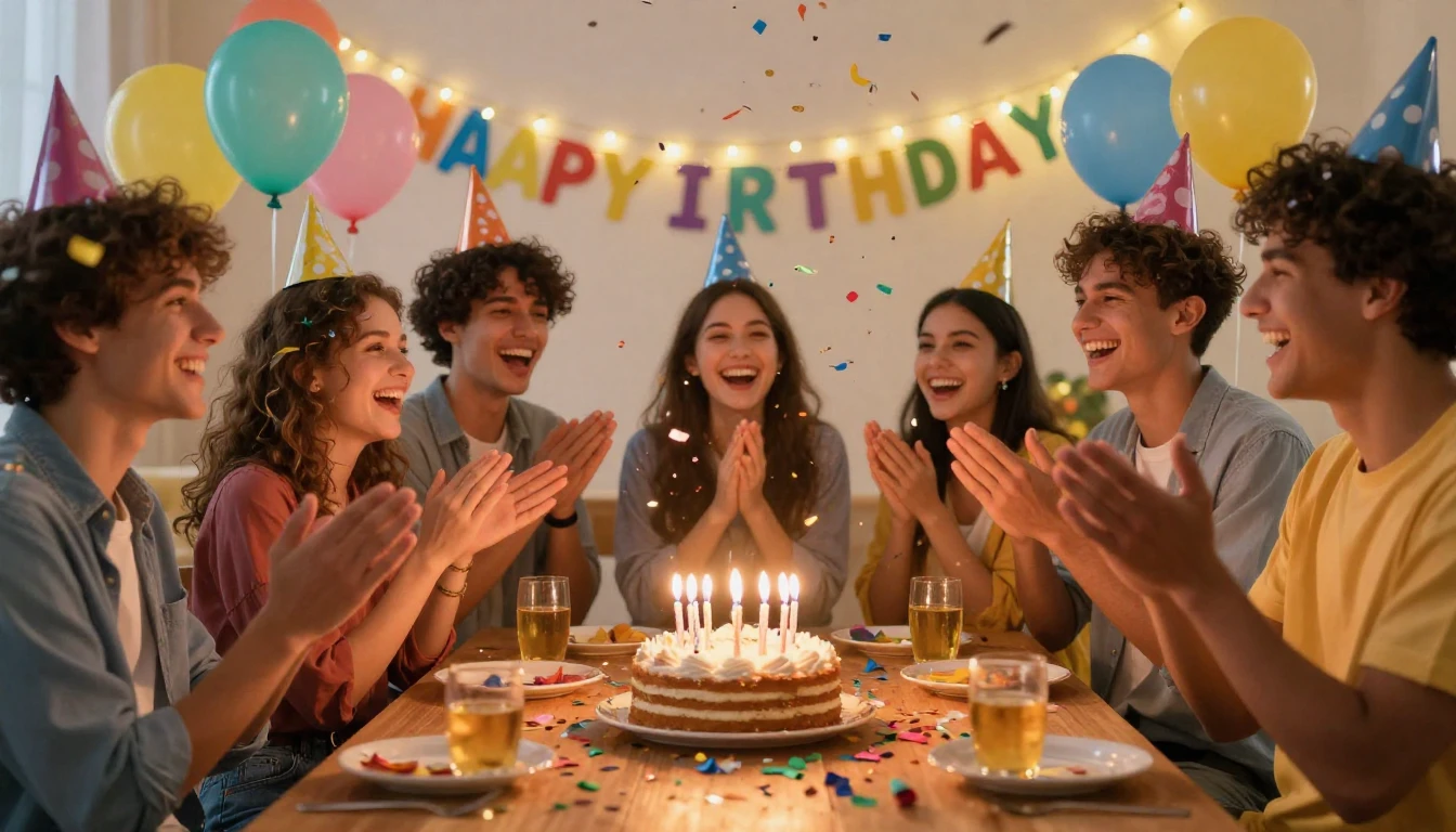 A vibrant and energetic scene depicting a birthday celebrati...